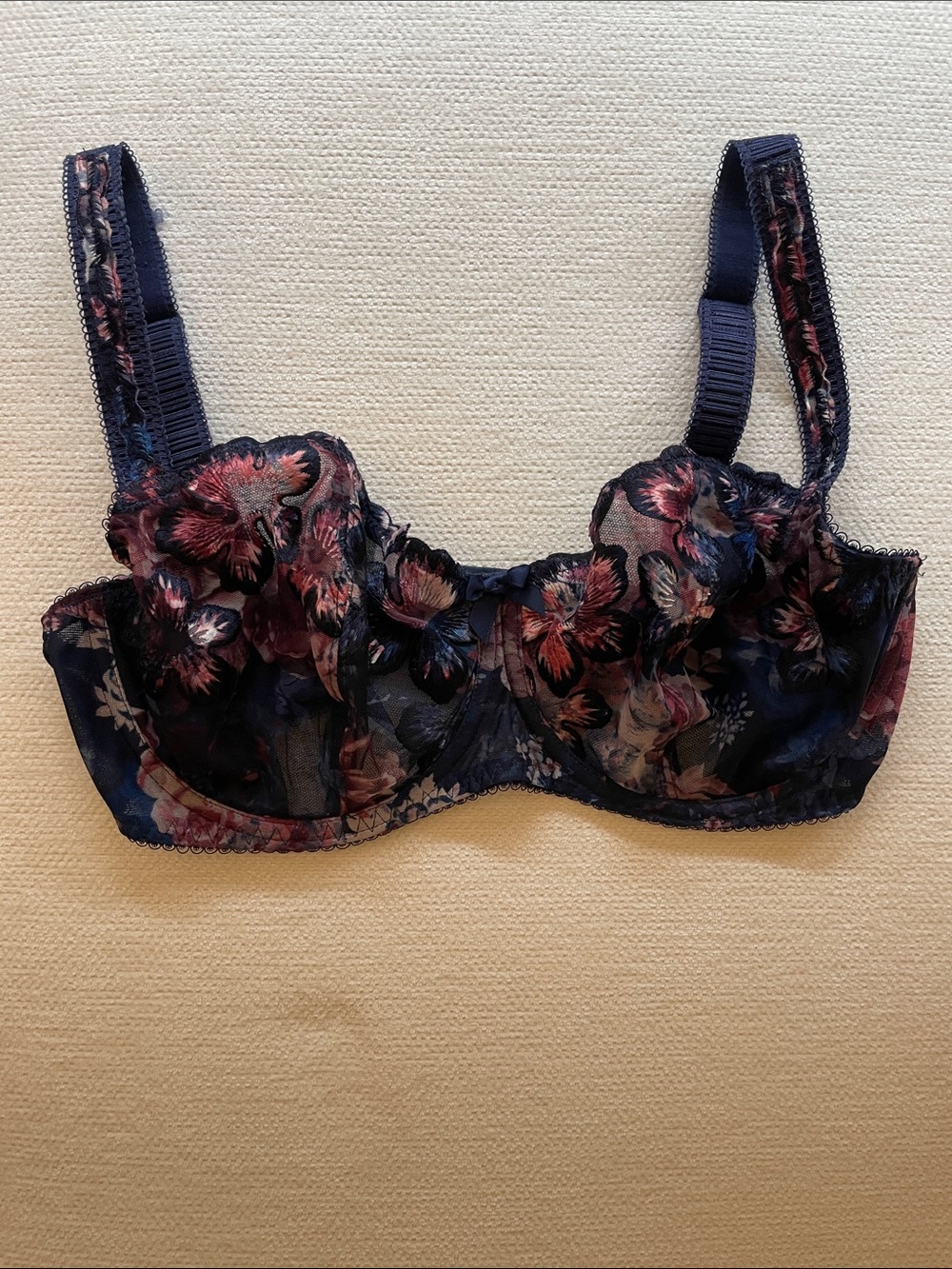 Fantasie Navy Floral Sheer Underwire Bra with Pink Accents
